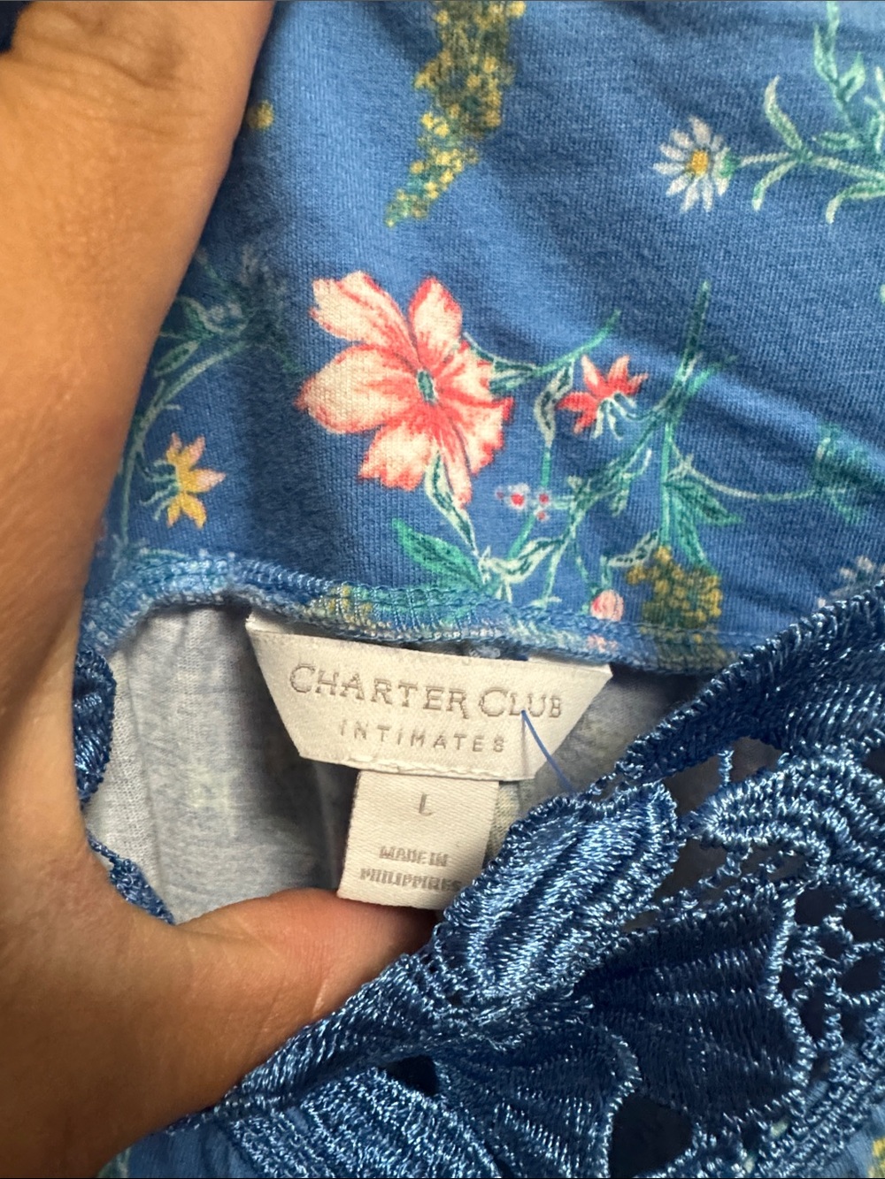 Charter Club Blue Floral Lace-Trim Nightgown - Picture 2 of 10